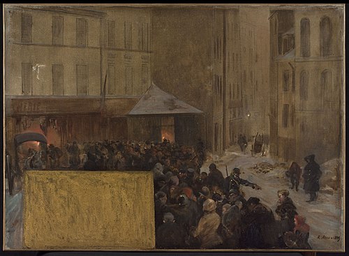 Esquisse pour l'Hôtel de Ville de Paris. Queues à la porte d'une boucherie municipale. Le siège de P, 1889, Raoul Arus