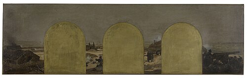 Esquisse pour le cabinet du préfet de l'Hôtel de Ville de Paris : Une batterie aux remparts : Le siè, 1889, Raoul Arus