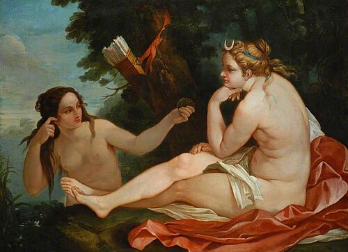 Diana with Nymph, Bathing, , Girolamo da Carpi