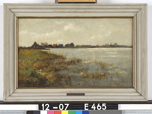 Landschap met boerderijen aan de waterkant, 1899, Jan Harm Weijns