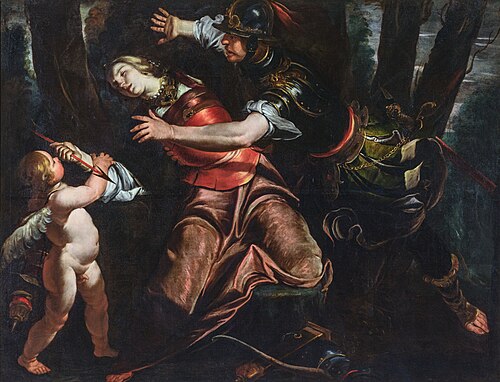 Rinaldo stopping Armida from taking her life, 1634, Gioacchino Assereto