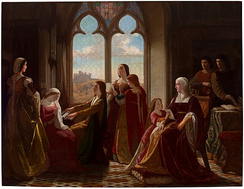 La reina Isabel la Católica presidiendo la educación de sus hijos, 1864, Isidoro Santos Lozano Sirgo