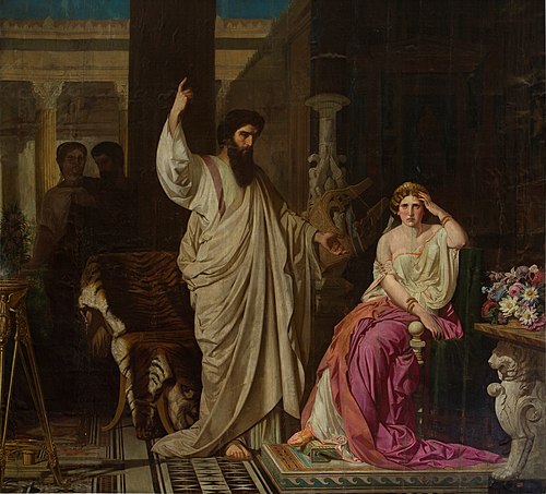Saint Paul surprised by Nero at the moment of converting Sabina Poppaea, 1858, Isidoro Santos Lozano Sirgo