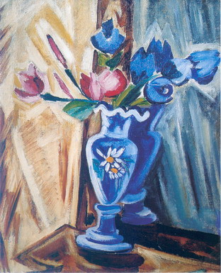 Blue Vase with Flowers, 1913, Olga Rozanova