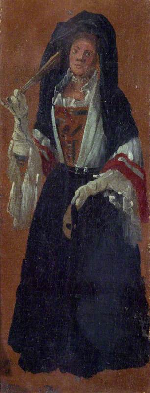 A Lady Holding a Fan and a Mask, 1705, Luca Carlevarijs