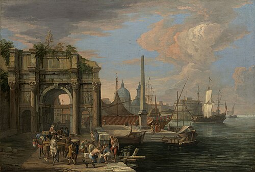 A Caprice View of a Harbour, 1712, Luca Carlevarijs