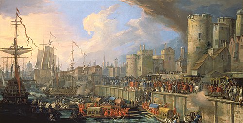Empfang der venezianischen Gesandten beim Tower in London, 1707, Luca Carlevarijs