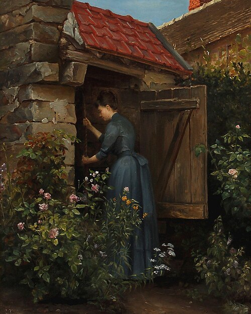 A Girl at a well in a Garden, , Ludovica Anine Vilhelmine Augusta Thornam