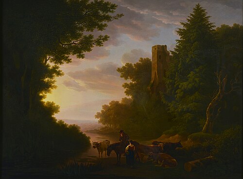 Boomrijk landschap met ruïne, 1810, Adrianus van der Koogh
