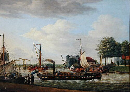 Kanaal met rivierstoomschip, 1812, Johan Hendrik Boshamer