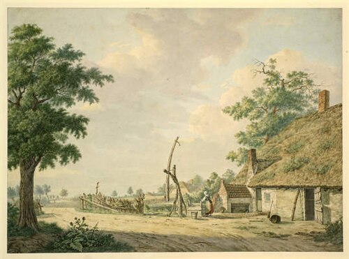 Landscape of Cottage with Woman at Well, 1812, Johannes van Lexmond