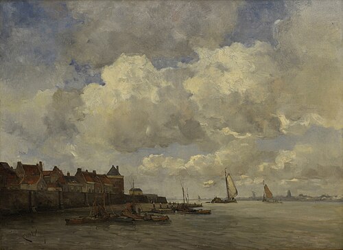 Gezicht op een stad [Dordrecht?], , Kees van Waning