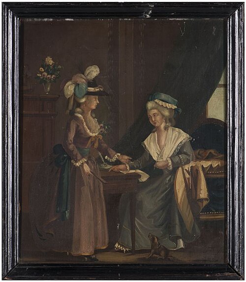 Interieur met twee rijk geklede dames, 1798, Frans Willems Swart