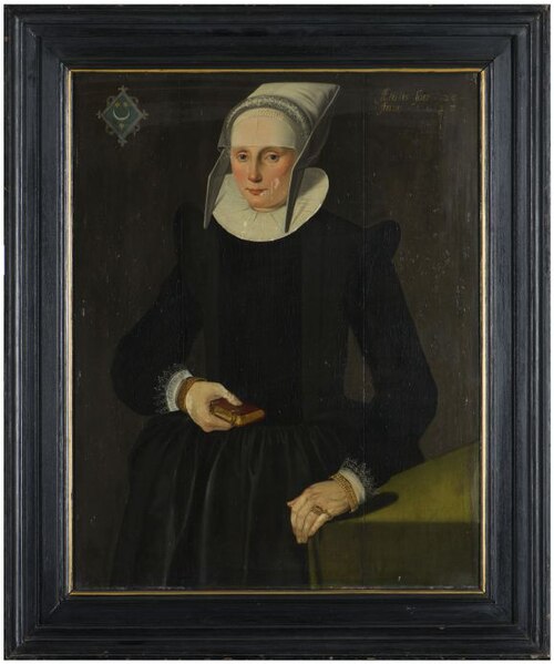 Portret van Tietske Fransdr. Baerdt, 1628, Meester van de aaneengestrengelde AE
