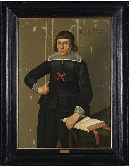 Portret van Frans Harmensz van Bockama, oud zestien jaar, 1643, Meester van de aaneengestrengelde AE
