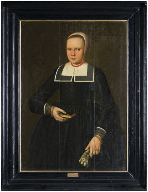 Portret van Doetje van Bockama, oud achttien jaar, 1643, Meester van de aaneengestrengelde AE