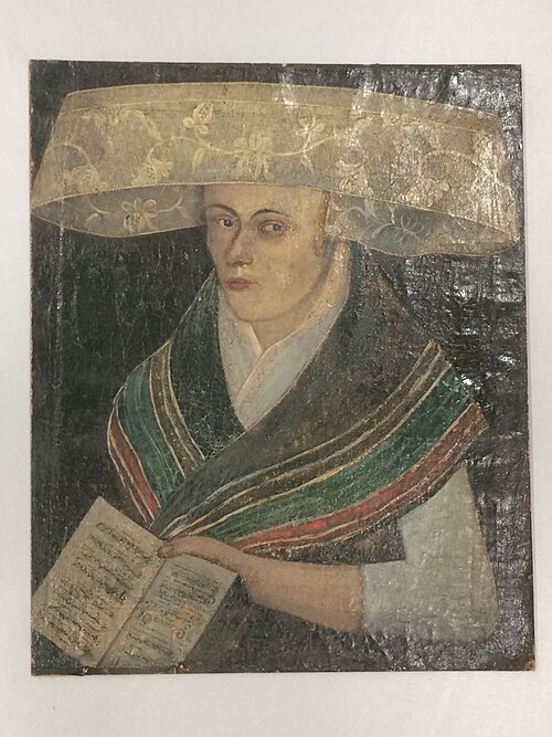 Portret van Cornelia Swart-Sierringa met zonnehoed op het hoofd en een liedboek in haar linker hand, , Frans Jurjens Swart