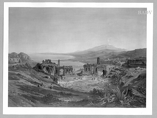 ruin near Taormina, 1860, Johann Anton Castell