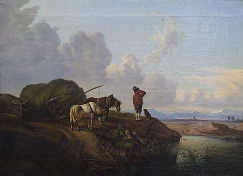Landschaft mit umgestürztem Heuwagen, 1842, Johann Anton Castell