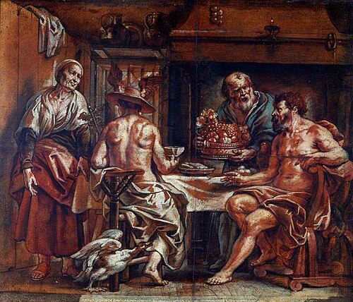 Philemon and Baucis Entertaining Jupiter and Mercury (from Ovid's 'Metamorphoses', VIII, 620–724), , Jacob Jordaens
