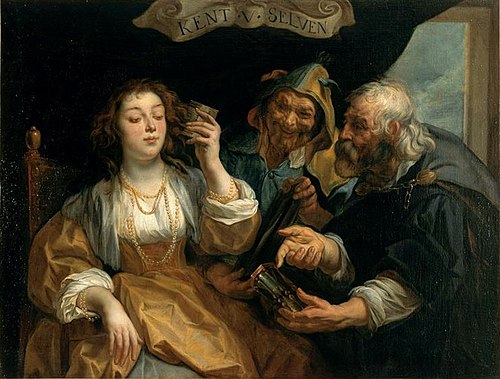 Connais toi toi-même ; la jeunesse entre le vice et la vertu, 1650, Jacob Jordaens