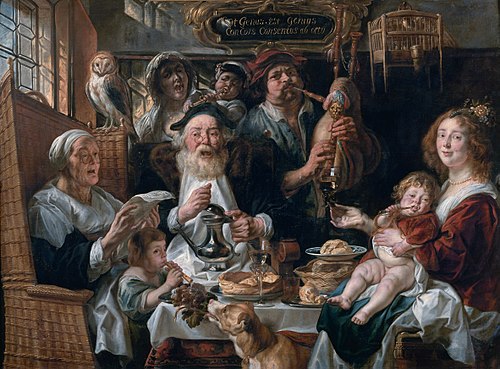 Les jeunes piaillent comme chantent les vieux, 1638, Jacob Jordaens