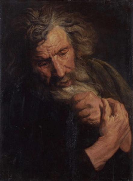Buste de vieillard croisant les mains et se tirant la barbe, 1620, Jacob Jordaens