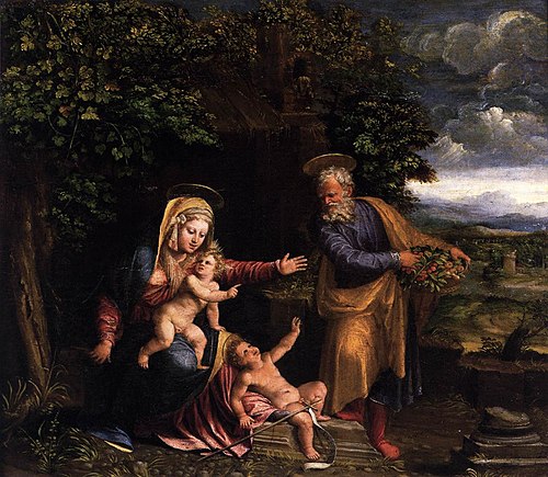 Repos pendant la fuite en Égypte avec saint Jean enfant, 1540, Battista Dossi