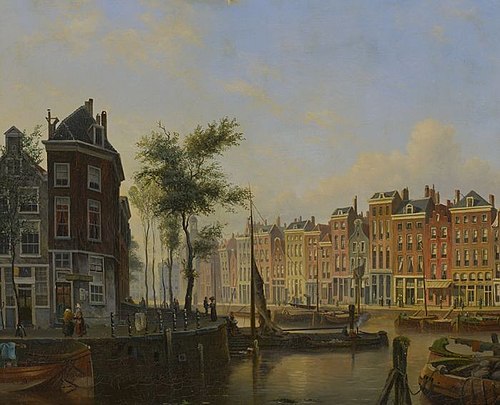 Stadsgezicht Rotterdam: Westnieuwland en Steiger, 1856, Marinus van Raden
