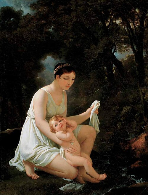 Jeune mère baignant son enfant, , Marguerite Gérard