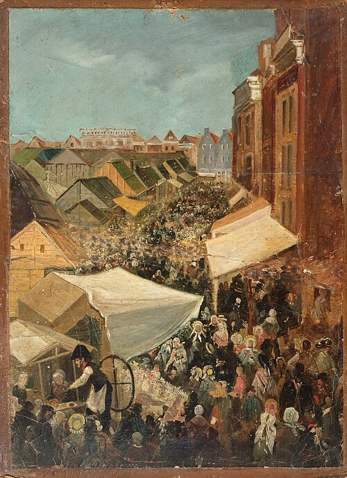 Goudse Kermis op Botermarkt in 1865., 1865, Johannes Jacobus Bertelman
