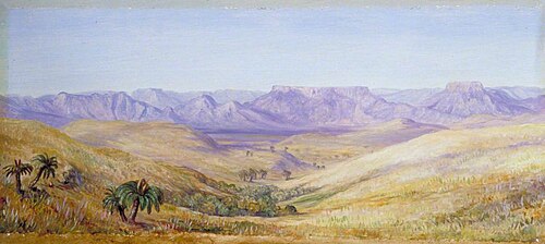 View of the Mountains from the Railway between Durban and Maritzburg, Natal, 1882, Marianne North