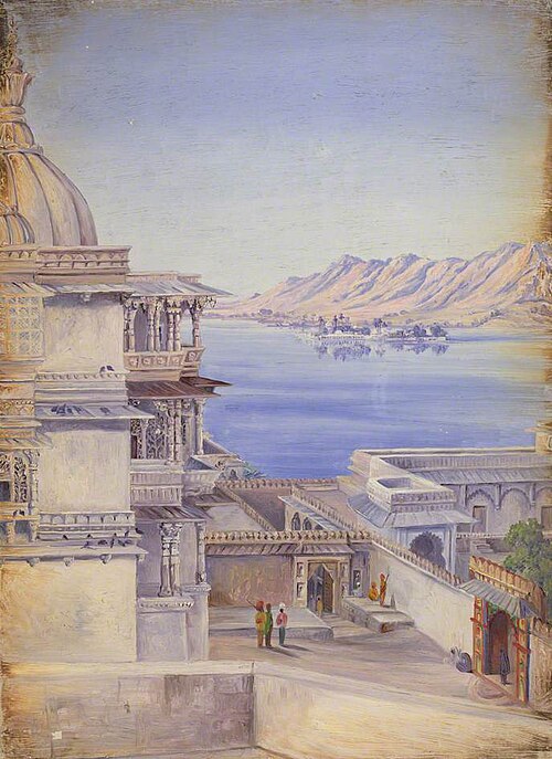 Pichola Lake and Island of Jagmandir, Udaipur. 'Decr. 1878', 1878, Marianne North