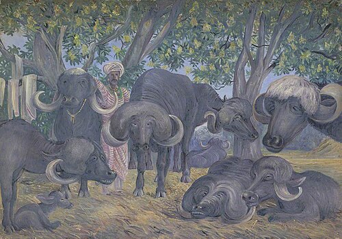 'Buffalos of Bhownuggar. Kattiwah. India. Febr. 1879', 1879, Marianne North