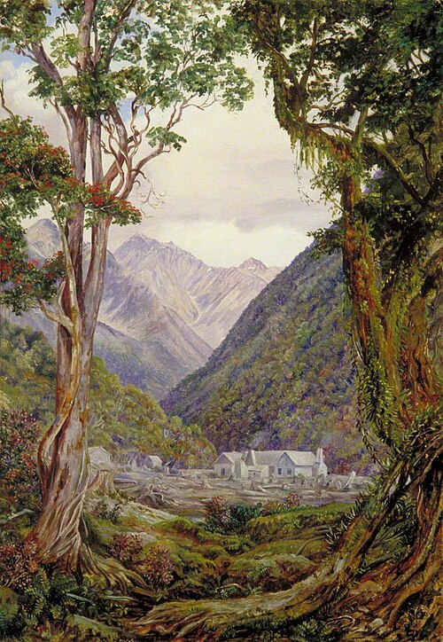 Entrance to the Otira Gorge, New Zealand, , Marianne North