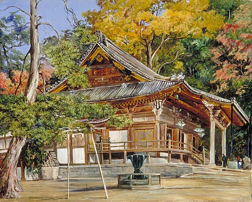 The Hottomi Temple at Kioto, Japan, 1876, Marianne North