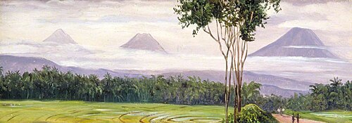 Three Volcanoes, from Tremangong, Java, 1876, Marianne North