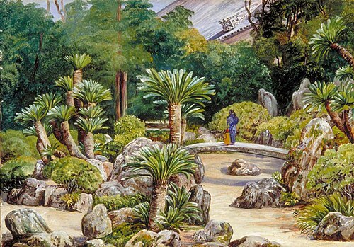 Garden of the Nishihongwange (Nishi Hongan-ji) Temple, Kioto (Kyoto), Japan, 1876, Marianne North