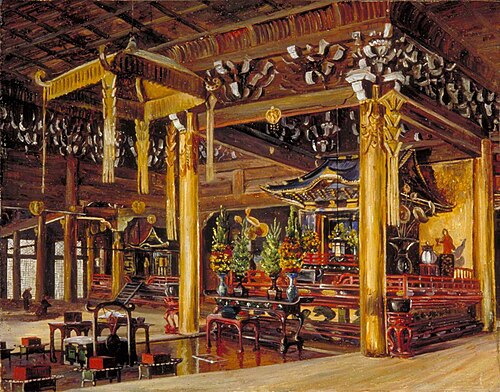 Interior of Chion-in Temple, Kioto, Japan, 1876, Marianne North