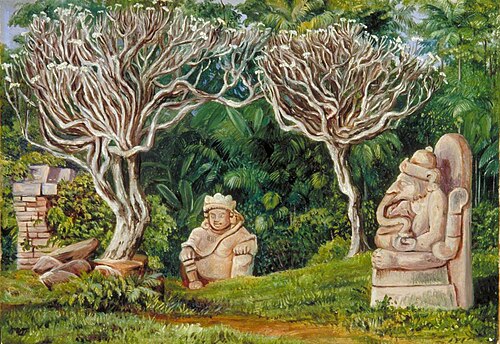 Hindu Idols and Frangipani Trees at Singosari, Java, 1876, Marianne North