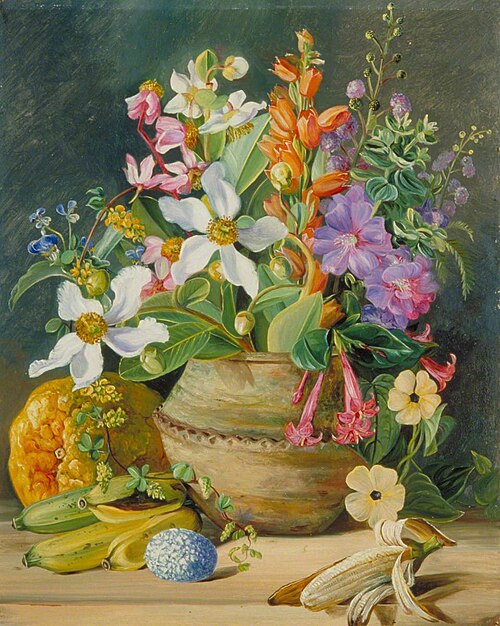 Group of Wild Meadow Flowers of Brazil, Golden Banana and Euemba's (Crotophaga major) Egg, 1873, Marianne North