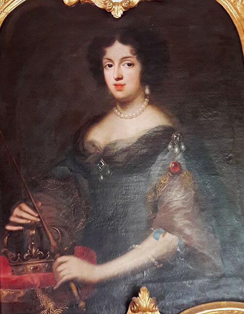 Portrait of Marie Casimire Sobieska with a crown and sceptre., 1676, Charles Le Brun