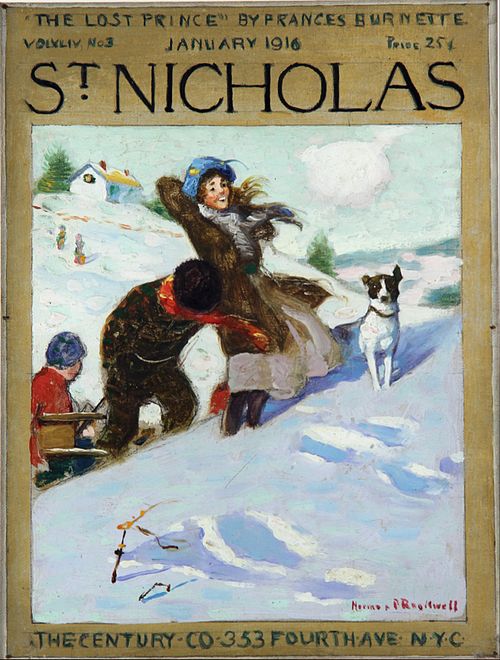 Girl in Snow With Dog, 1916, Norman Rockwell