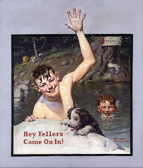 Hey Fellers, Come On In!, 1920, Norman Rockwell