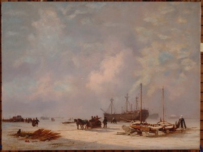 Schepen in het ijs, 1830, Albertus Brondgeest