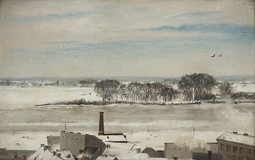 View from the conservatoire (Saska Kępa during during winter time)., 1877, Anna Bilińska-Bohdanowicz
