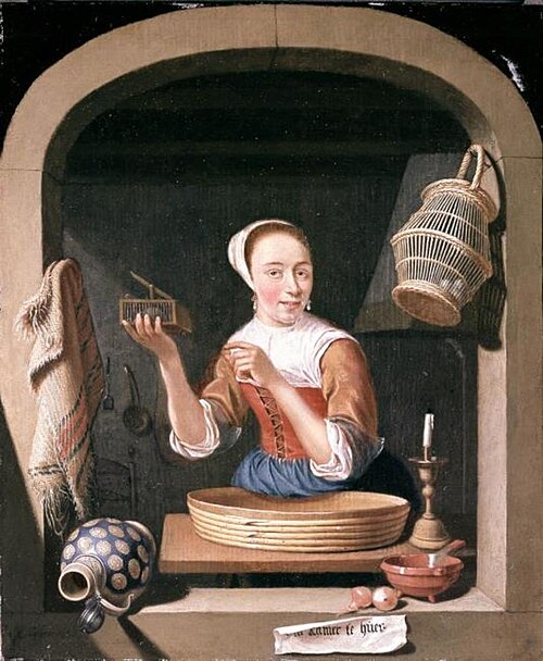 Young Woman with a Mousetrap, 1682, Abraham Snaphaen