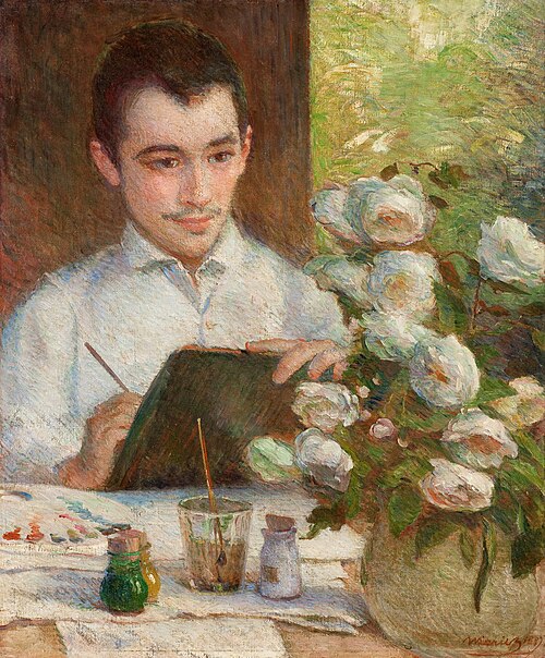Pierre peignant des fleurs, 1887, Marie Bracquemond