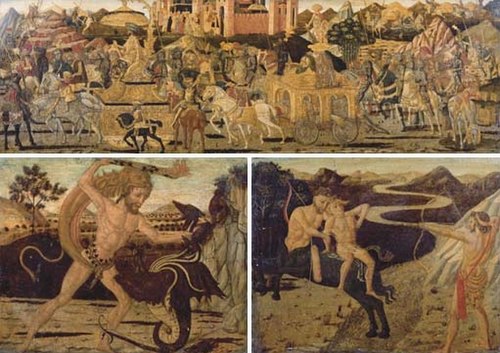Three panels adorning a Wedding Cassone, 1467, Lo Scheggia