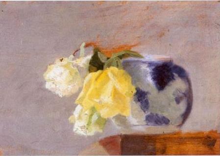 Roser i blåmønstret vase, 1890, Marie Krøyer